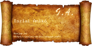 Iszlai Anikó névjegykártya